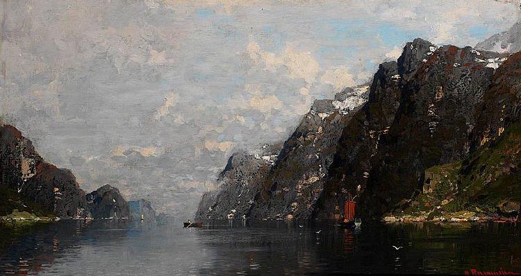 Georg Anton Rasmussen Norsk fjordlandskap Sweden oil painting art